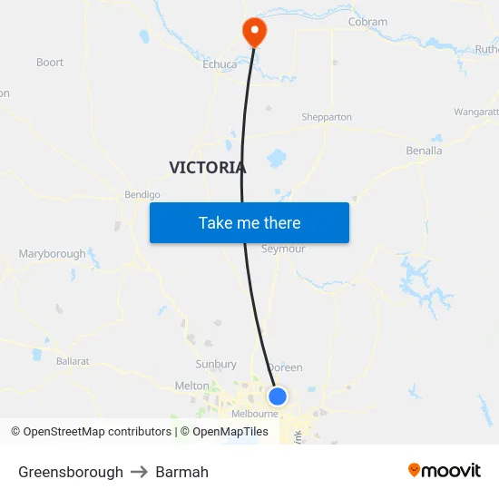 Greensborough to Barmah map