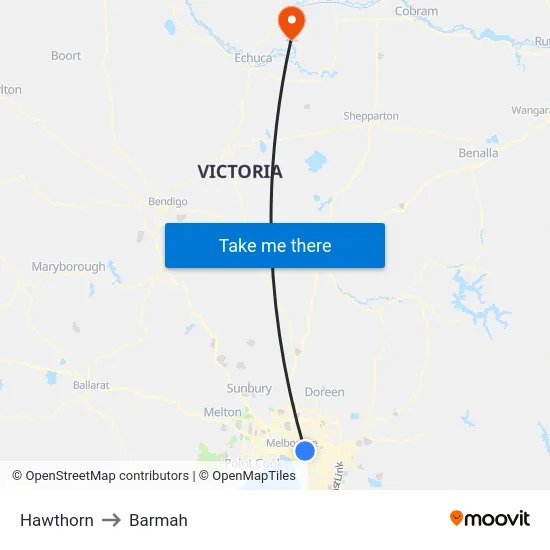Hawthorn to Barmah map