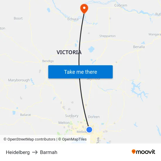 Heidelberg to Barmah map