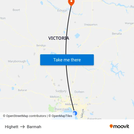 Highett to Barmah map