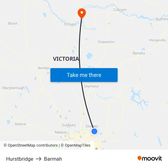 Hurstbridge to Barmah map