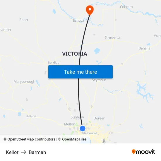 Keilor to Barmah map