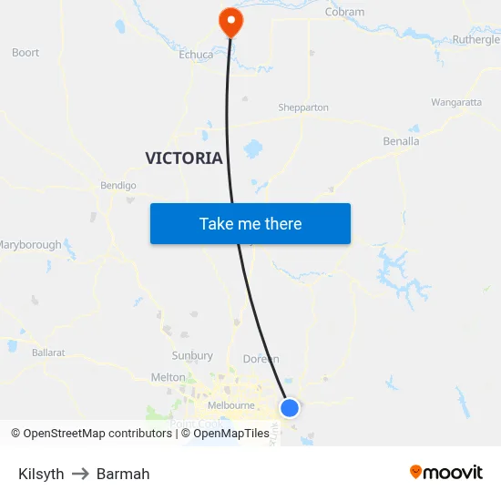 Kilsyth to Barmah map