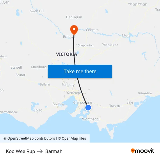 Koo Wee Rup to Barmah map