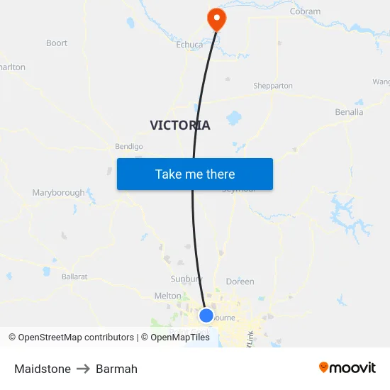 Maidstone to Barmah map