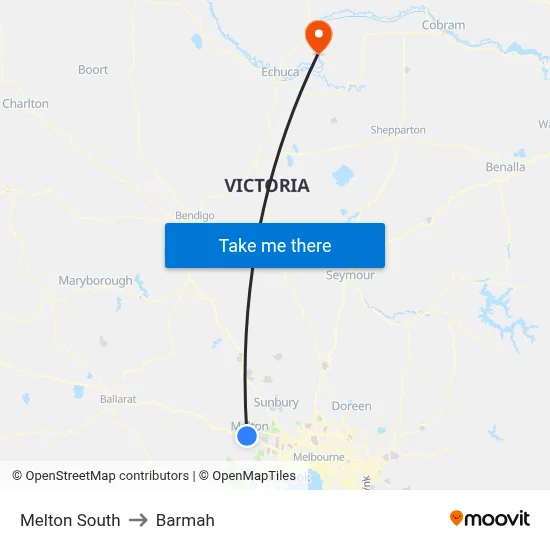 Melton South to Barmah map