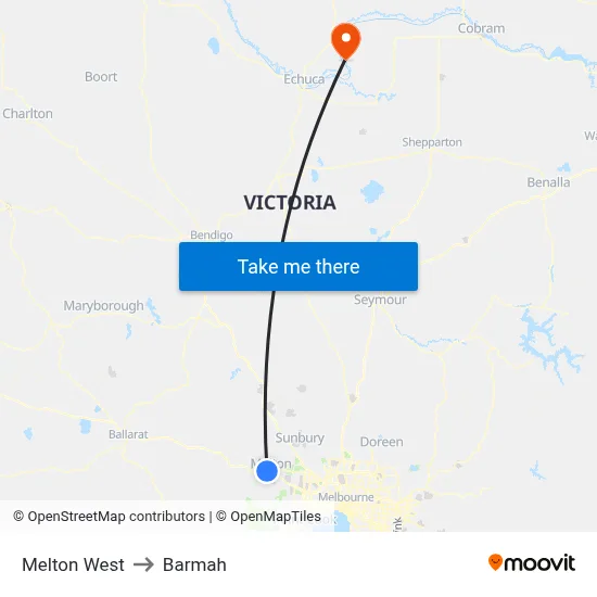 Melton West to Barmah map