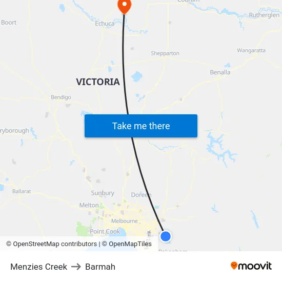 Menzies Creek to Barmah map