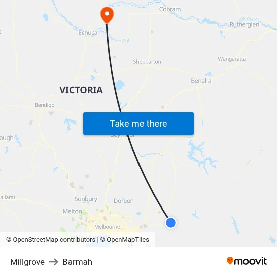 Millgrove to Barmah map