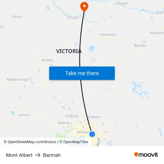 Mont Albert to Barmah map