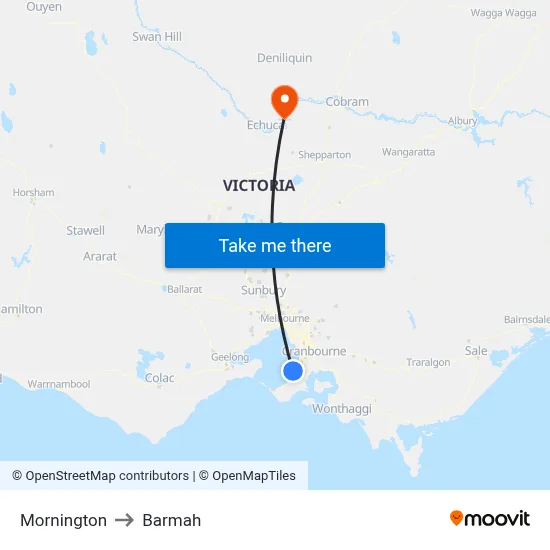 Mornington to Barmah map