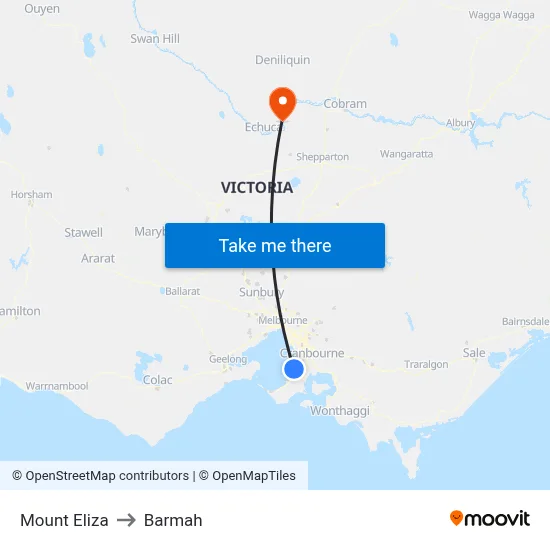 Mount Eliza to Barmah map