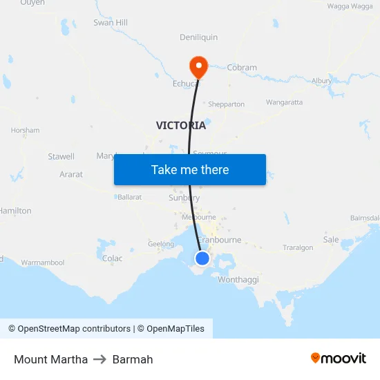 Mount Martha to Barmah map