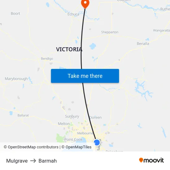 Mulgrave to Barmah map