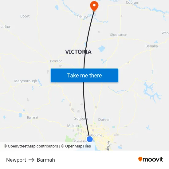 Newport to Barmah map