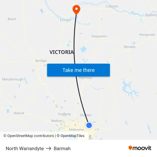 North Warrandyte to Barmah map