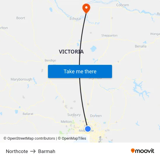 Northcote to Barmah map