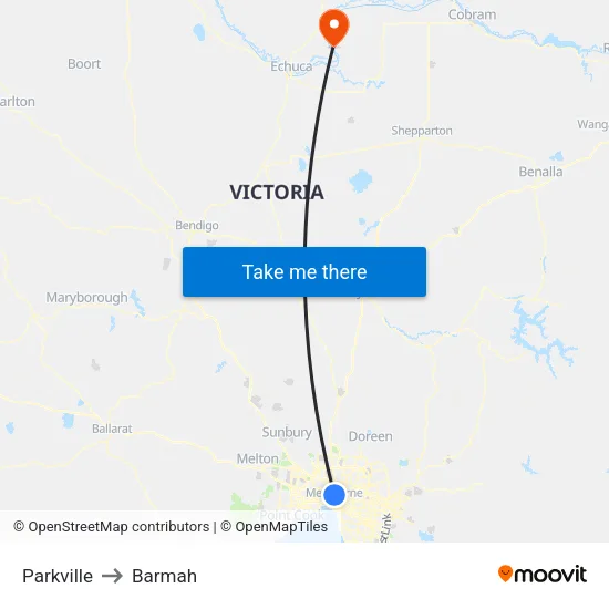 Parkville to Barmah map