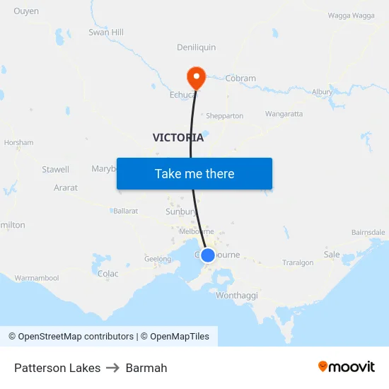 Patterson Lakes to Barmah map