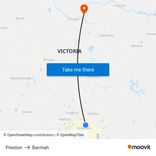 Preston to Barmah map