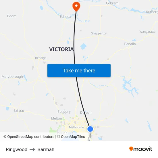 Ringwood to Barmah map