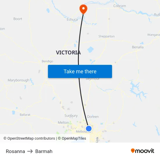 Rosanna to Barmah map
