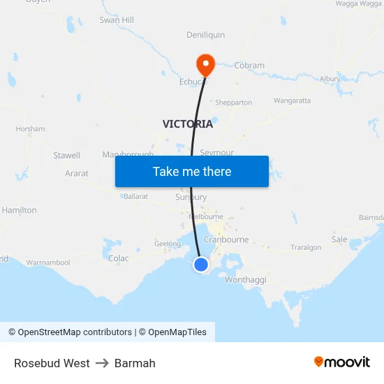 Rosebud West to Barmah map