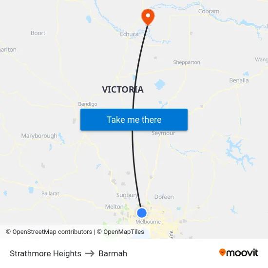 Strathmore Heights to Barmah map