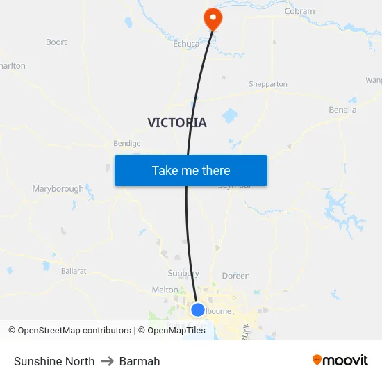 Sunshine North to Barmah map