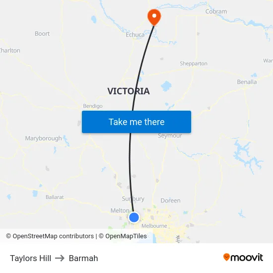 Taylors Hill to Barmah map