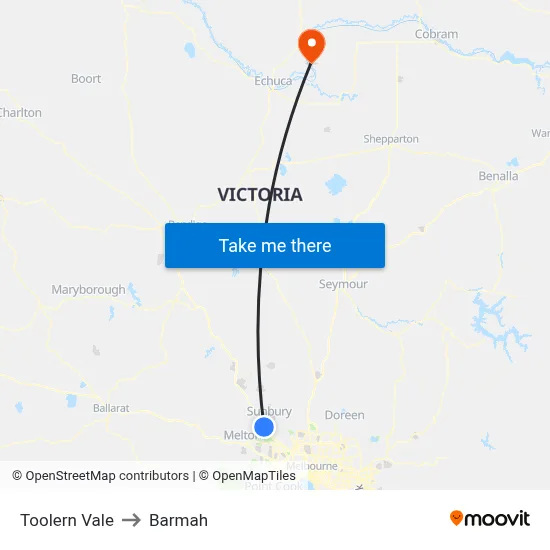 Toolern Vale to Barmah map