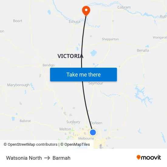 Watsonia North to Barmah map