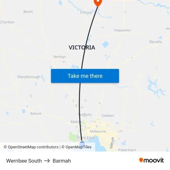 Werribee South to Barmah map