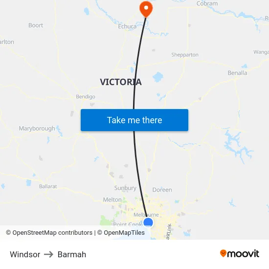 Windsor to Barmah map