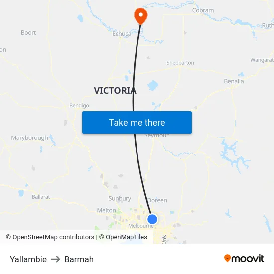 Yallambie to Barmah map
