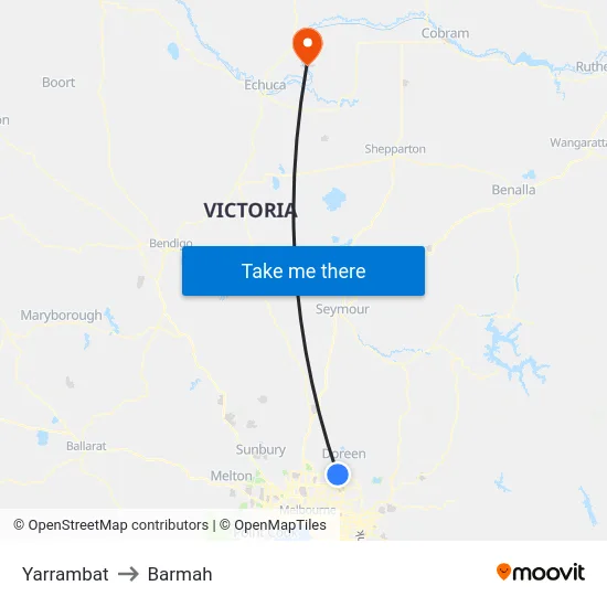 Yarrambat to Barmah map