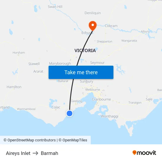 Aireys Inlet to Barmah map