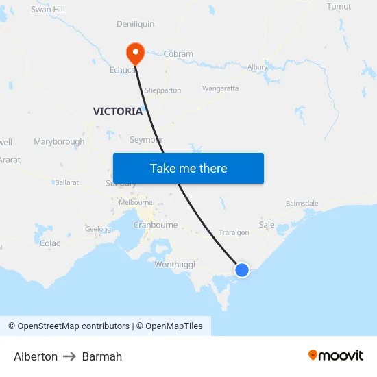 Alberton to Barmah map