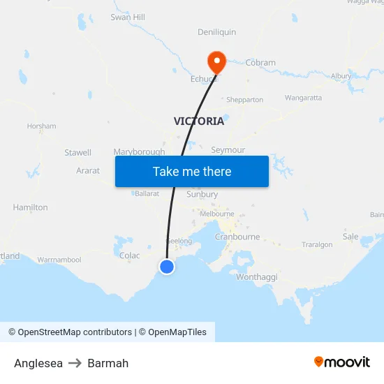 Anglesea to Barmah map