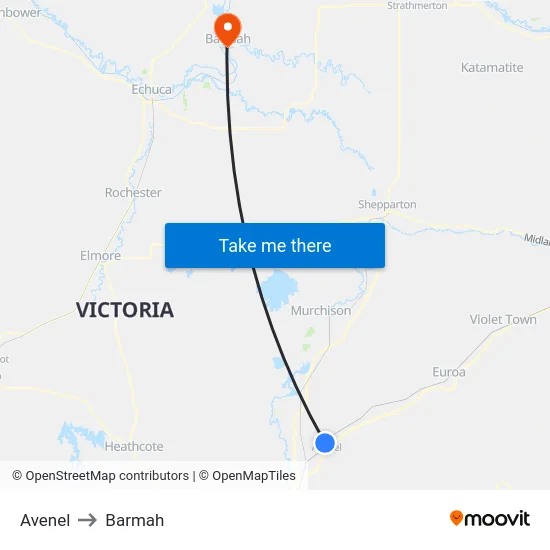 Avenel to Barmah map