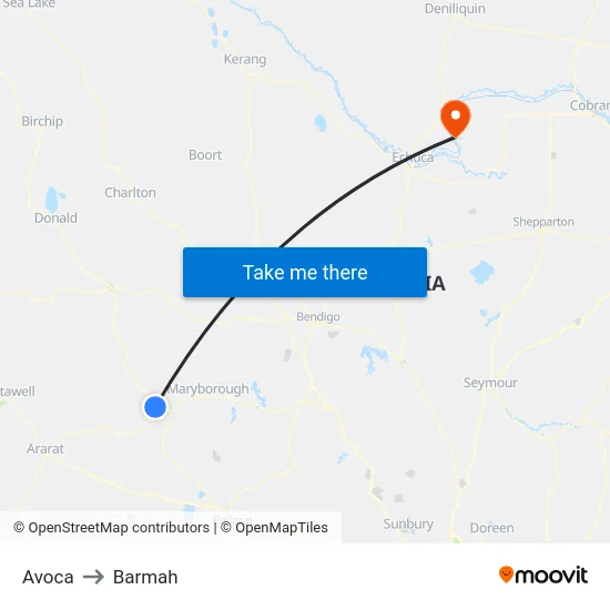 Avoca to Barmah map