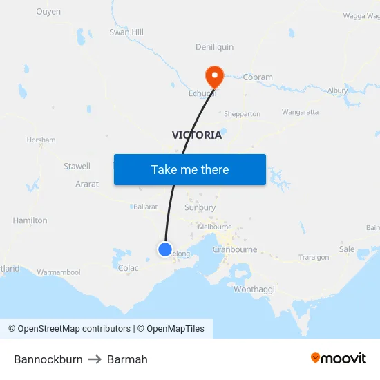 Bannockburn to Barmah map