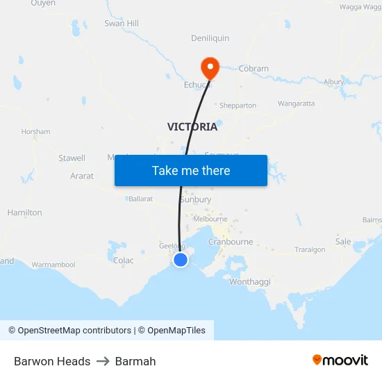 Barwon Heads to Barmah map