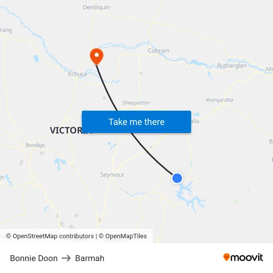 Bonnie Doon to Barmah map