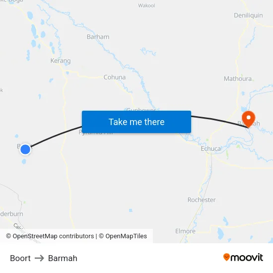 Boort to Barmah map