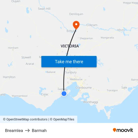 Breamlea to Barmah map