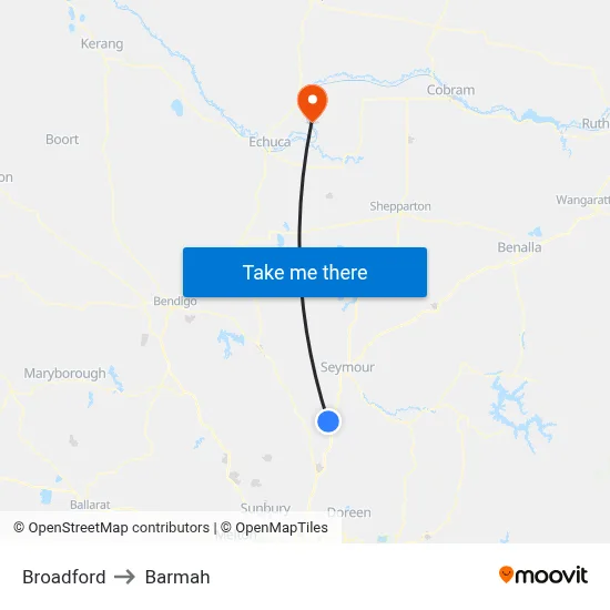 Broadford to Barmah map