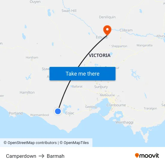 Camperdown to Barmah map