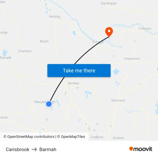 Carisbrook to Barmah map