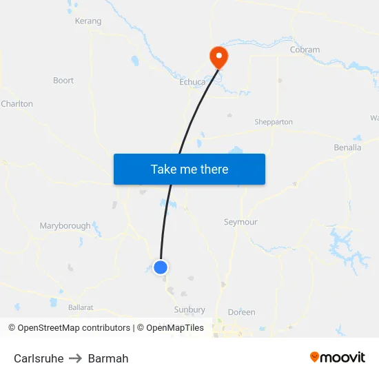 Carlsruhe to Barmah map